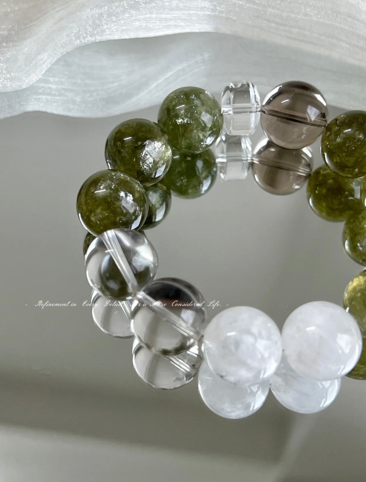 Emerald Quartz, Smoky Quartz & Snow Phantom Crystal Bracelet • Natural Forest-style Crystal Jewelry • Green Tone for Spring & Summer Layering