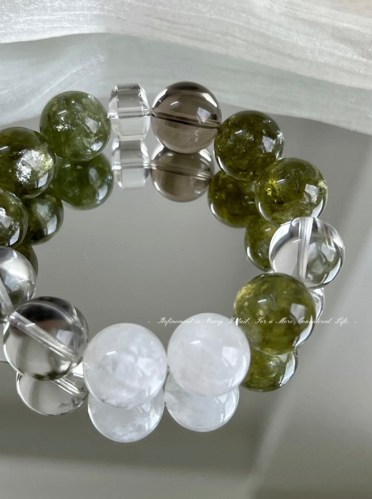 Emerald Quartz, Smoky Quartz & Snow Phantom Crystal Bracelet • Natural Forest-style Crystal Jewelry • Green Tone for Spring & Summer Layering