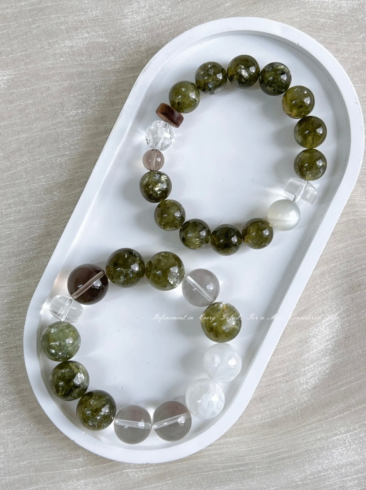 Emerald Quartz, Smoky Quartz & Snow Phantom Crystal Bracelet • Natural Forest-style Crystal Jewelry • Green Tone for Spring & Summer Layering