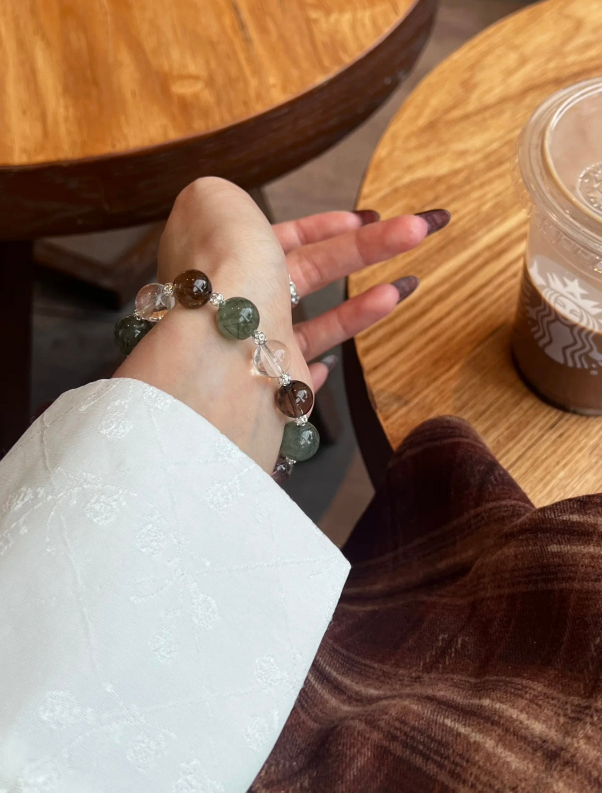 Green Rutilated Quartz, Smoky Quartz & Clear Crystal Bracelet • New Chinese Style • Gentle Retro Minimalist Luxury for Autumn & Winter